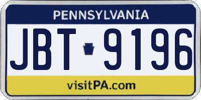PA license plate JBT9196