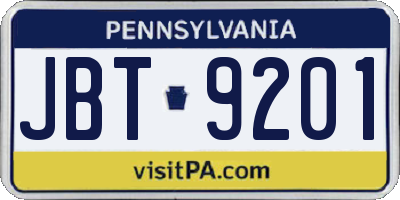 PA license plate JBT9201