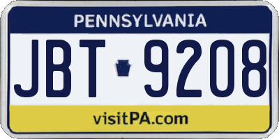 PA license plate JBT9208