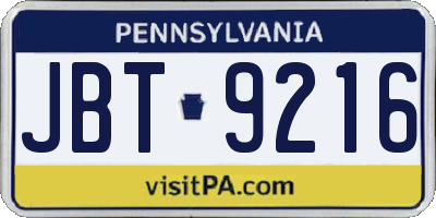 PA license plate JBT9216