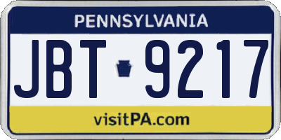 PA license plate JBT9217