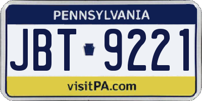 PA license plate JBT9221
