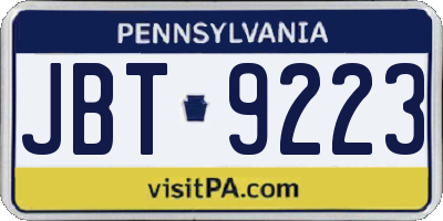 PA license plate JBT9223