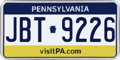 PA license plate JBT9226
