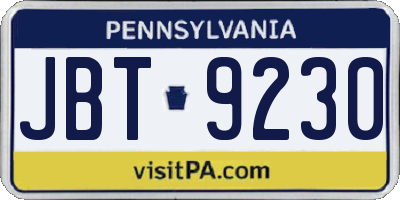 PA license plate JBT9230