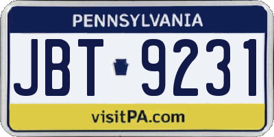 PA license plate JBT9231