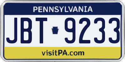 PA license plate JBT9233