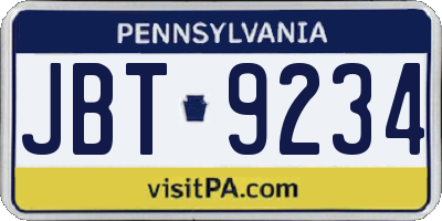PA license plate JBT9234