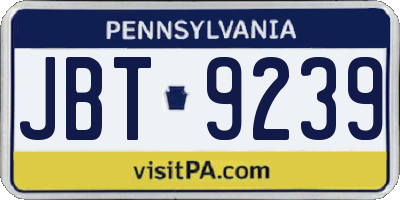 PA license plate JBT9239