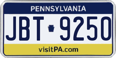 PA license plate JBT9250