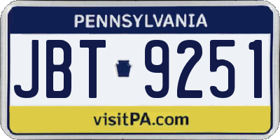 PA license plate JBT9251