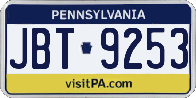PA license plate JBT9253
