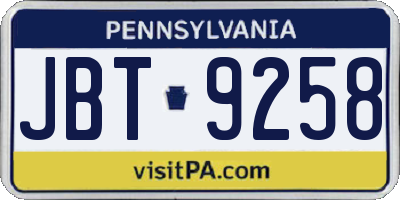 PA license plate JBT9258