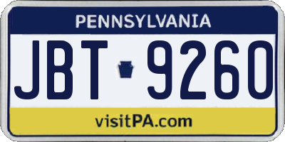PA license plate JBT9260