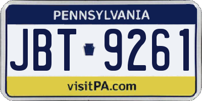 PA license plate JBT9261
