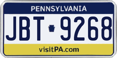 PA license plate JBT9268
