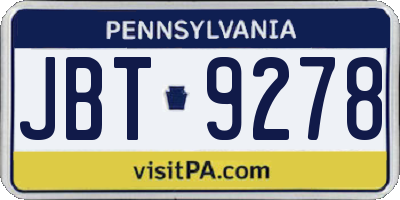 PA license plate JBT9278