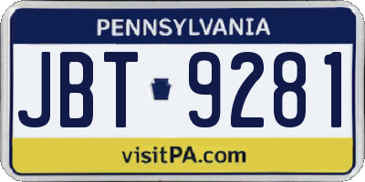 PA license plate JBT9281