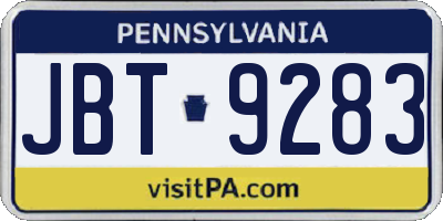 PA license plate JBT9283