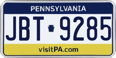 PA license plate JBT9285