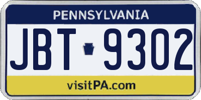 PA license plate JBT9302