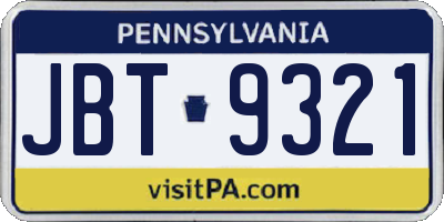 PA license plate JBT9321