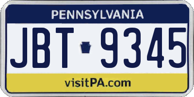 PA license plate JBT9345
