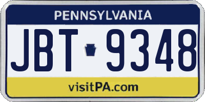 PA license plate JBT9348