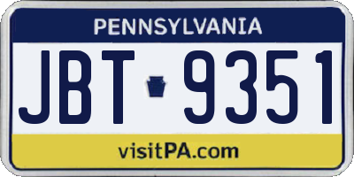 PA license plate JBT9351