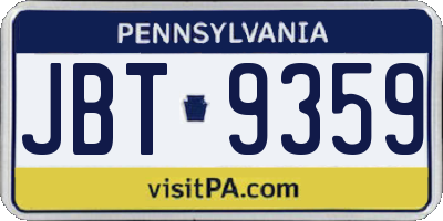PA license plate JBT9359
