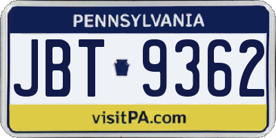 PA license plate JBT9362