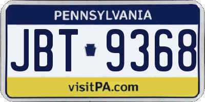 PA license plate JBT9368