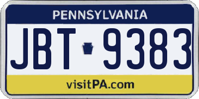 PA license plate JBT9383