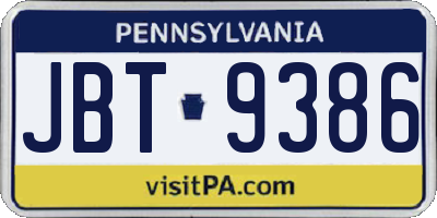 PA license plate JBT9386