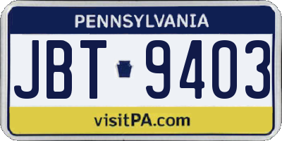 PA license plate JBT9403