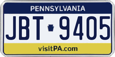 PA license plate JBT9405