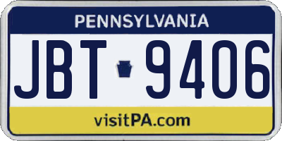 PA license plate JBT9406