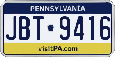 PA license plate JBT9416