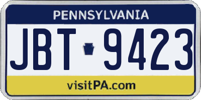 PA license plate JBT9423