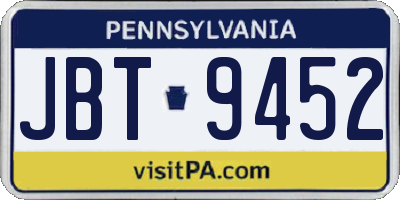 PA license plate JBT9452
