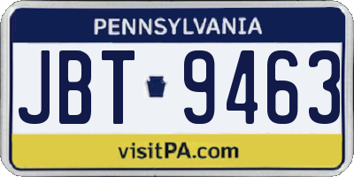 PA license plate JBT9463
