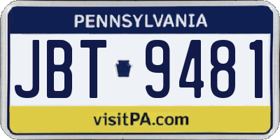 PA license plate JBT9481