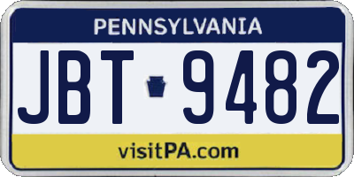 PA license plate JBT9482
