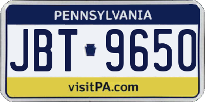 PA license plate JBT9650
