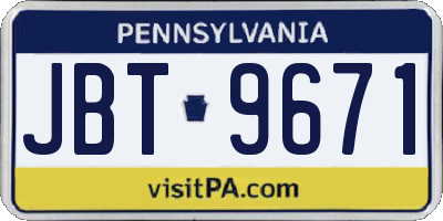 PA license plate JBT9671