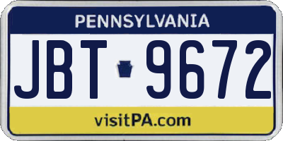 PA license plate JBT9672