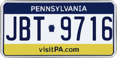 PA license plate JBT9716