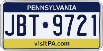 PA license plate JBT9721