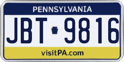 PA license plate JBT9816