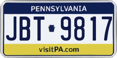 PA license plate JBT9817